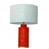1728 - Small lamp, Linen style shade and gold coloured base (61cm height)