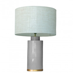 1728 - Small lamp, Linen style shade and gold coloured base (61cm height)