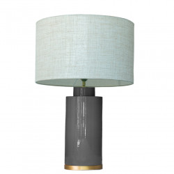 1728 - Small lamp, Linen style shade and gold coloured base (61cm height)