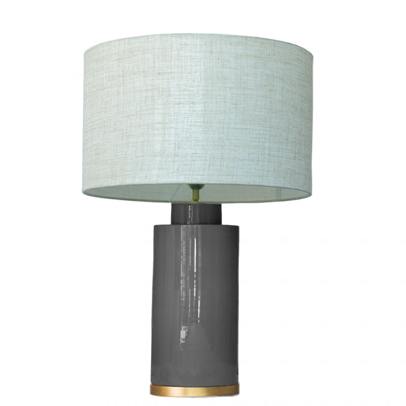 1728 - Small lamp, Linen style shade and gold coloured base (61cm height)