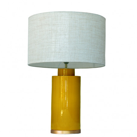 1728 - Small lamp, Linen style shade and gold coloured base (61cm height)