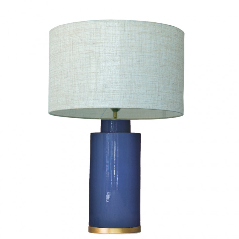 1728 - Small lamp, Linen style shade and gold coloured base (61cm height)