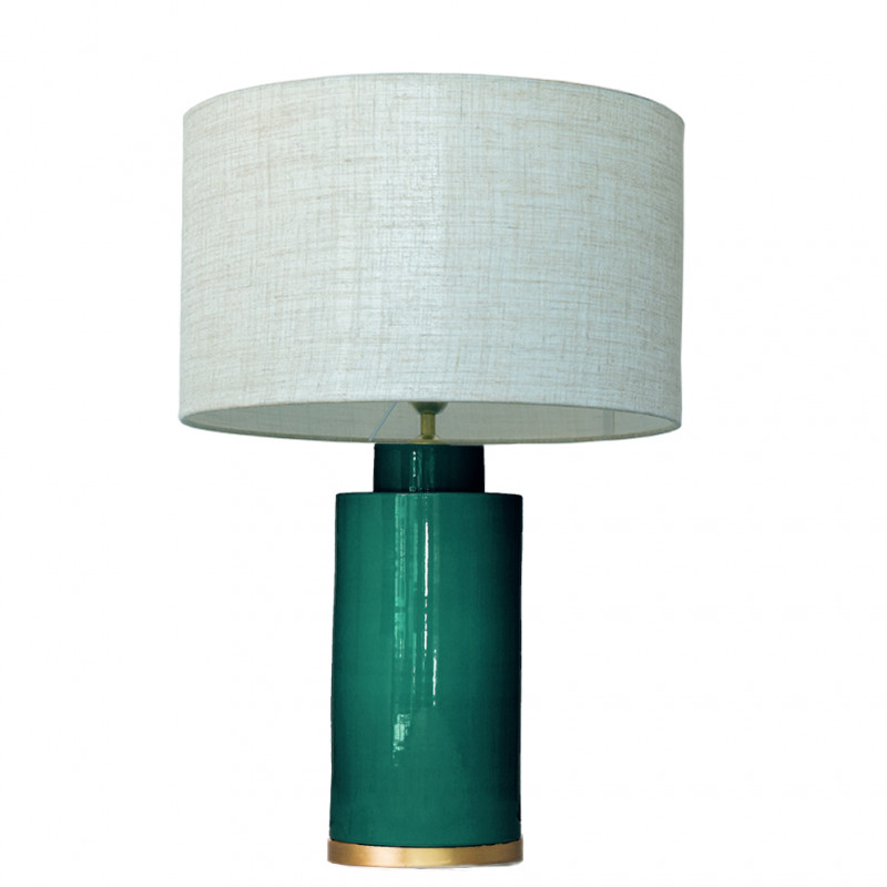 1728 - Small lamp, Linen style shade and gold coloured base (61cm height)