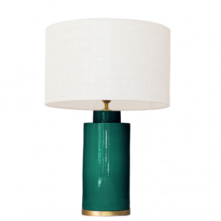 1728 - Small lamp, Linen style shade and gold coloured base (61cm height)