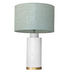 1727 - Lamp and Linen Shade (67cm height) Gold base flat design.