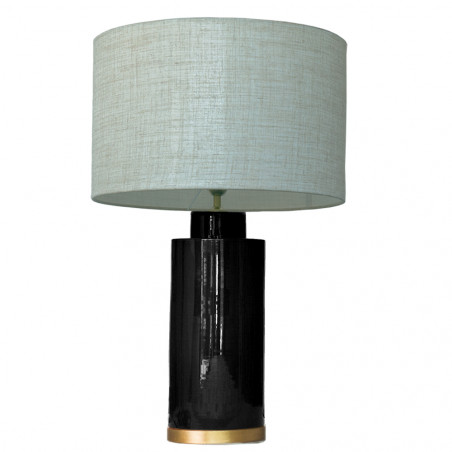 1727 - Lamp and Linen Shade (67cm height) Gold base flat design.