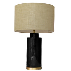1727 - Lamp and Linen Shade (67cm height) Gold base flat design.