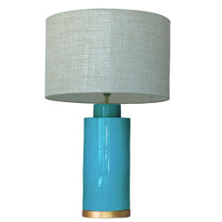 1727 - Lamp and Linen Shade (67cm height) Gold base flat design.