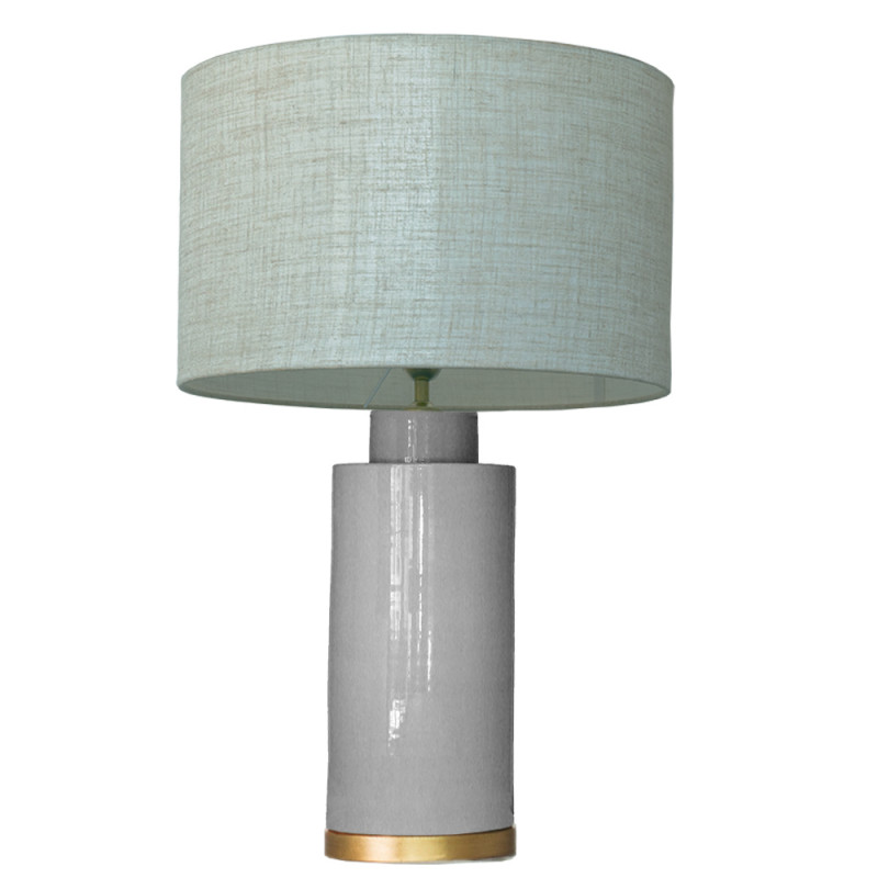 1727 - Lamp and Linen Shade (67cm height) Gold base flat design.