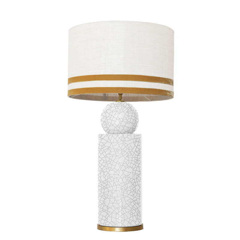 1837 - Lamp and Linen Svel White Shade, velvet, gold base (77cm height).