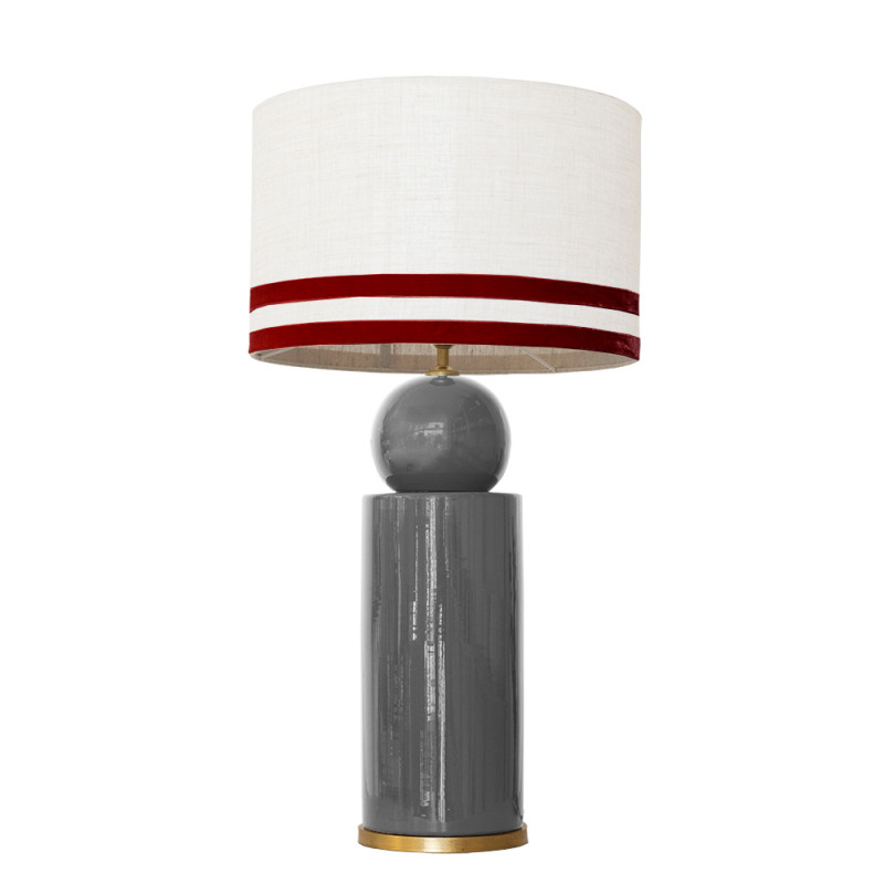 1837 - Lamp and Linen Svel White Shade, velvet, gold base (77cm height).