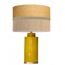 1728 - Lamp and Sack, Velvet and Raffia Shade (61cm height) Gold base flat design.