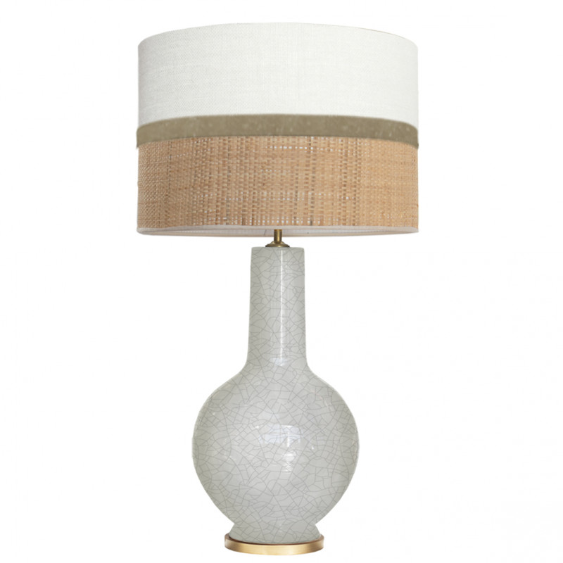 1764 - Lamp and Sack, Velvet and Raffia Shade (75cm height) Gold base flat design.