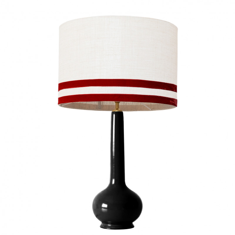 1779 -  Lamp and Svel White Linen Shade with velvet stripes (75cm height)