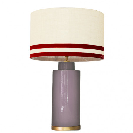 1727 - Lamp and Svel Toasted Linen Shade with velvet stripes(67cm height) Gold base flat design.