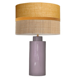 1727 - Lamp and Sack, Velvet and Raffia Shade (65cm height) Gold base flat design.