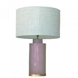 1728 - Small lamp, Linen style shade and gold coloured base (61cm height)