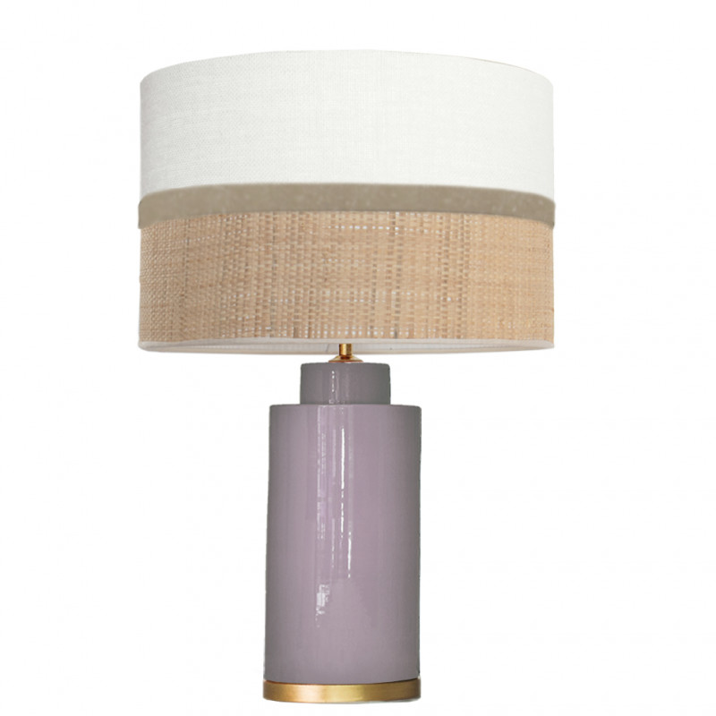 1728 - Lamp and Sack, Velvet and Raffia Shade (61cm height) Gold base flat design.