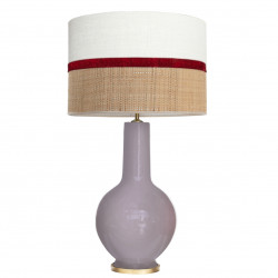 1764 - Lamp and Sack, Velvet and Raffia Shade (75cm height) Gold base flat design.