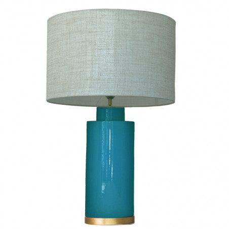 1727 - Lamp and Linen Shade (67cm height) Gold base flat design.