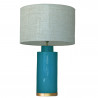 1727 - Lamp and Linen Shade (67cm height) Gold base flat design.