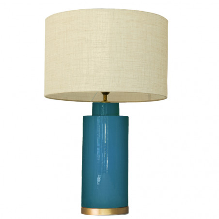 1727 - Lamp and Linen Shade (67cm height) Gold base flat design.