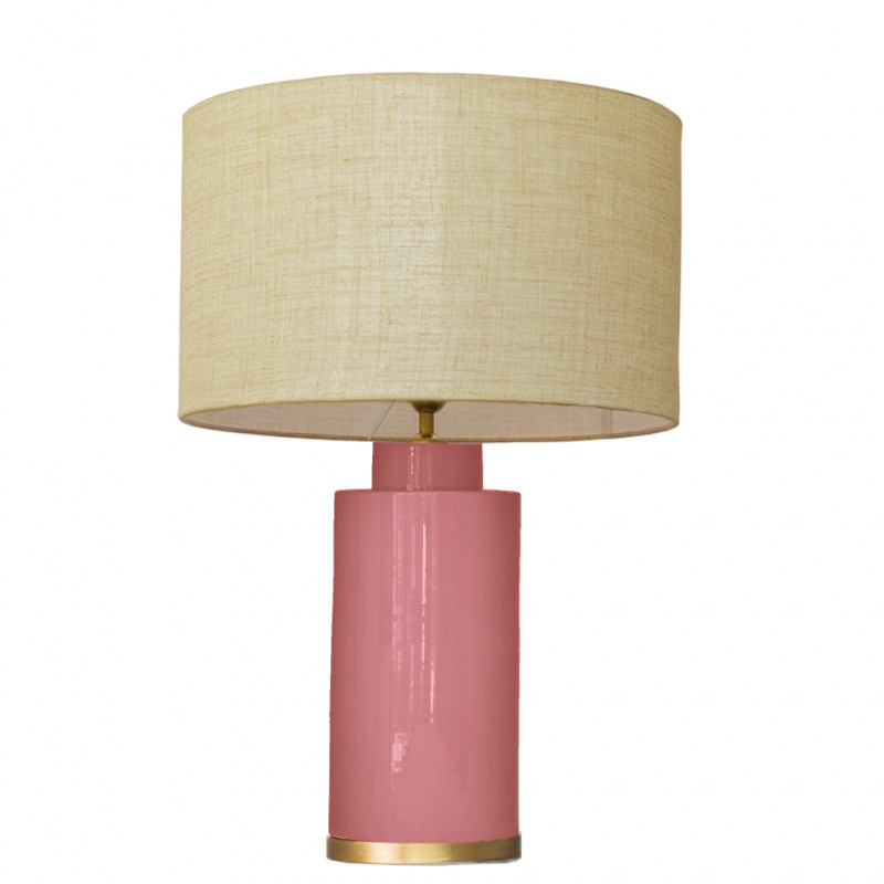 1728 - Small lamp, Linen style shade and gold coloured base (61cm height)