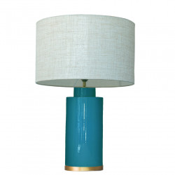 1728 - Small lamp, Linen style shade and gold coloured base (61cm height)