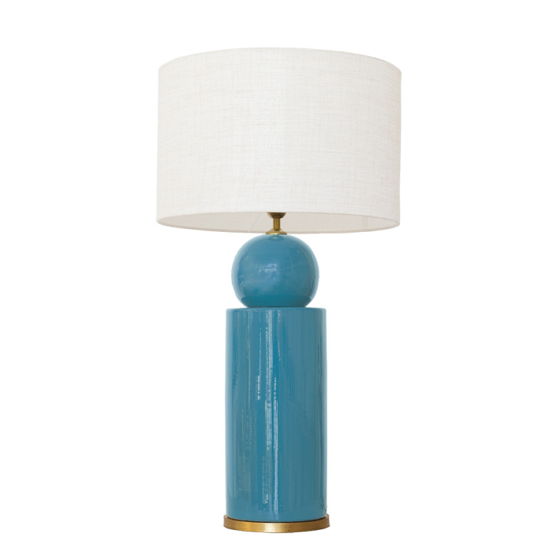 1837 - Lamp and Linen Shade (77cm height) Gold base flat design.