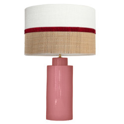 1727 - Lamp and Sack, Velvet and Raffia Shade (65cm height) Gold base flat design.