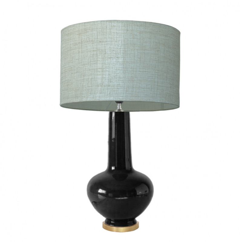 1729 - Lamp and Linen style shade and golden base (75cm height)