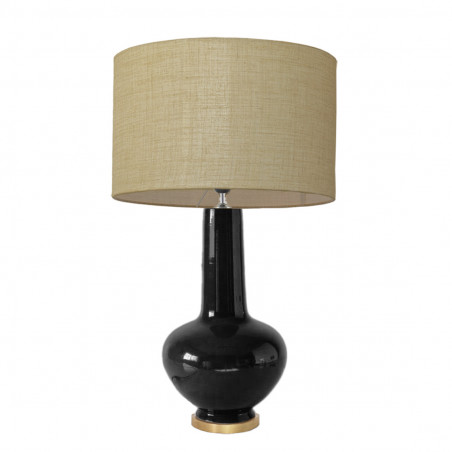 1729 - Lamp and Linen style shade and golden base (75cm height)