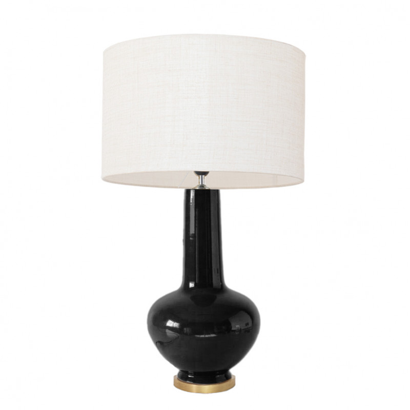 1729 - Lamp and Linen style shade and golden base (75cm height)