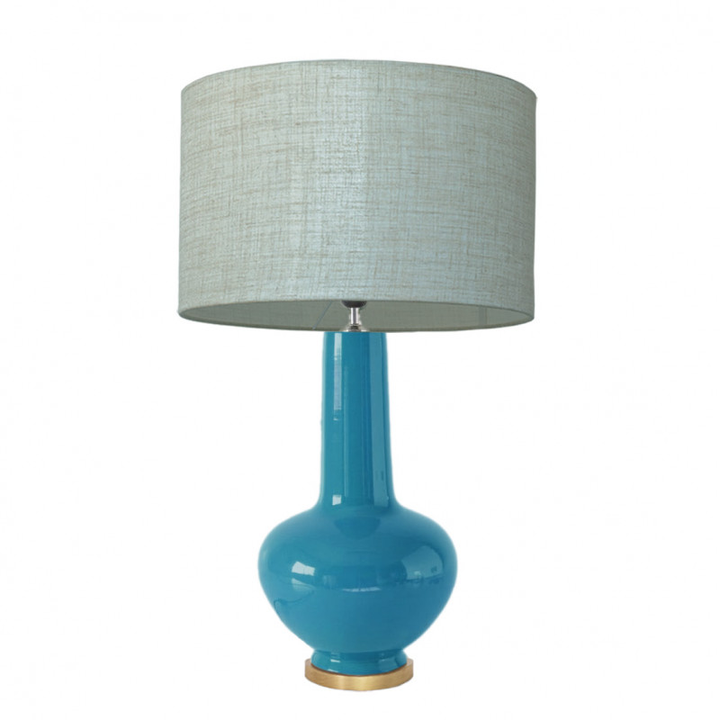 1729 - Lamp and Linen style shade and golden base (75cm height)