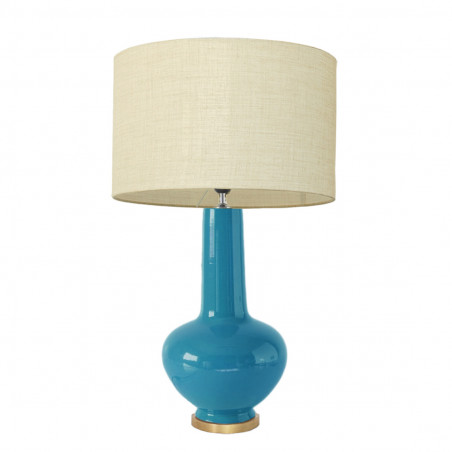 1729 - Lamp and Linen style shade and golden base (75cm height)