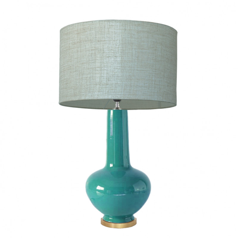 1729 - Lamp and Linen style shade and golden base (75cm height)