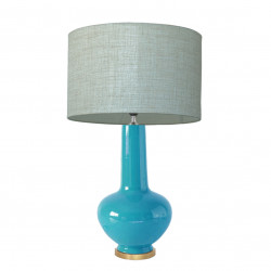 1729 - Lamp and Linen style shade and golden base (75cm height)