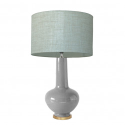 1729 - Lamp and Linen style shade and golden base (75cm height)