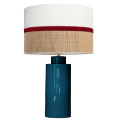 1727 - Lamp and Sack, Velvet and Raffia Shade (65cm height) Gold base flat design.