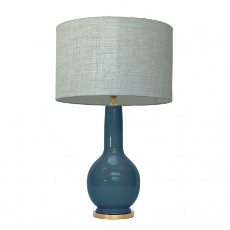 1763 - Lamp with a golden base and Linen Shade (65cm height)