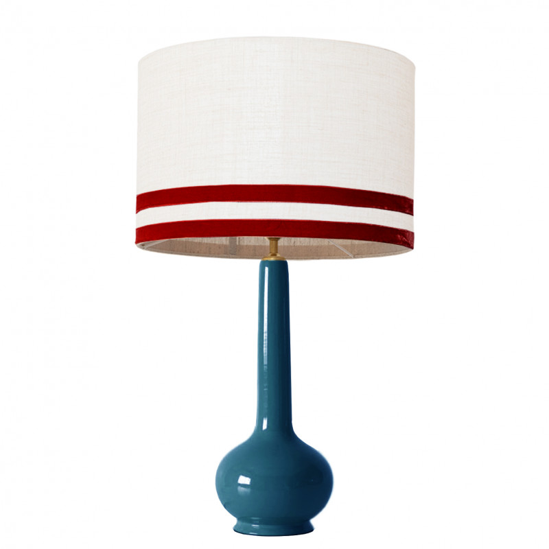 1779 -  Lamp and Svel White Linen Shade with velvet stripes (75cm height)