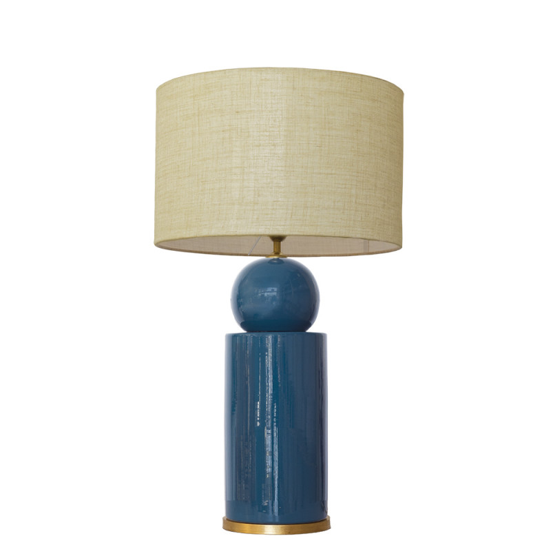 1838 - Ceramic lamp, Linen style shade and gold coloured base (67cm height)