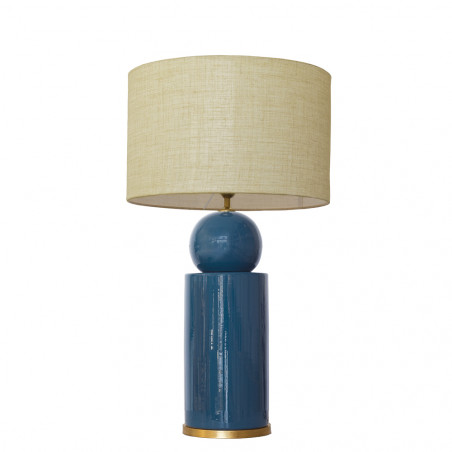 1838 - Ceramic lamp, Linen style shade and gold coloured base (67cm height)