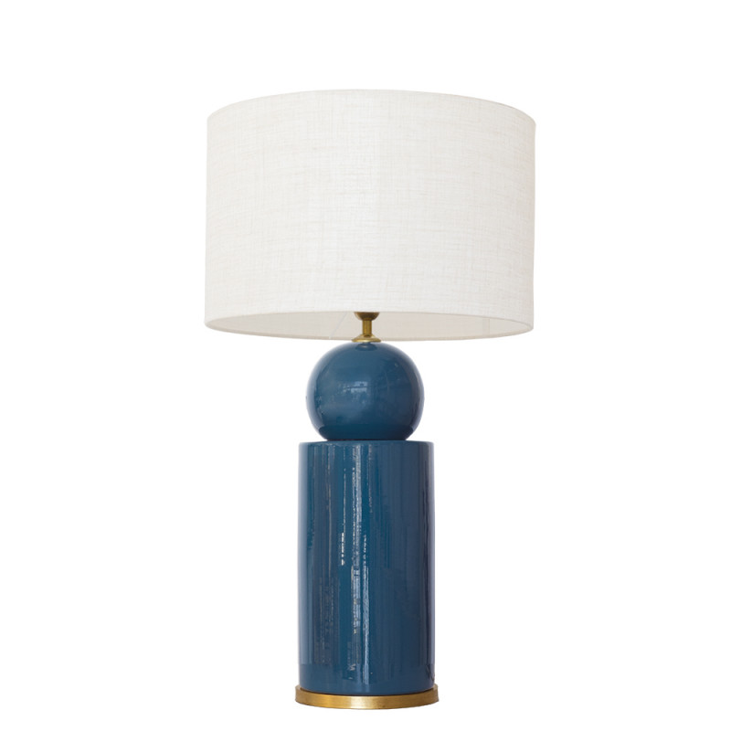 1838 - Ceramic lamp, Linen style shade and gold coloured base (67cm height)