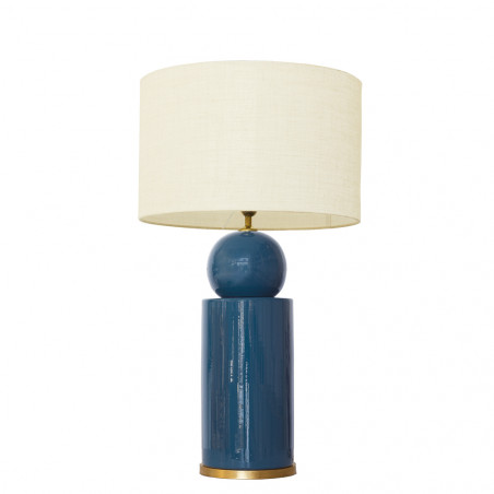 1838 - Ceramic lamp, Linen style shade and gold coloured base (67cm height)