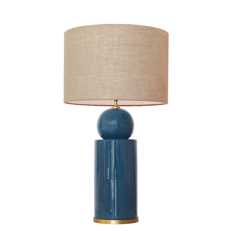 1838 - Ceramic lamp, sack style shade and gold coloured base (67cm height)