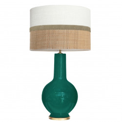 1764 - Lamp and Sack, Velvet and Raffia Shade (75cm height) Gold base flat design.