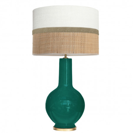 1764 - Lamp and Sack, Velvet and Raffia Shade (75cm height) Gold base flat design.