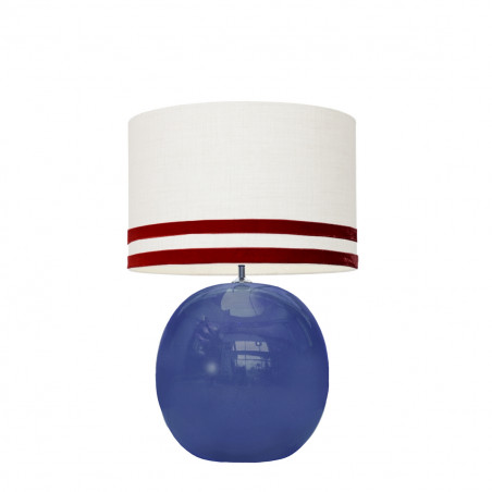 1709 - Lamp and Svel White Linen Shade with velvet stripes (56cm height)