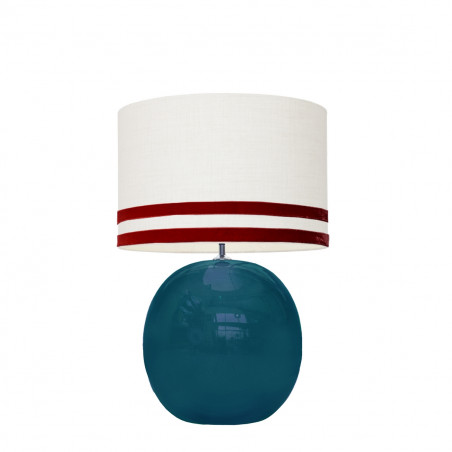 1709 - Lamp and Svel White Linen Shade with velvet stripes (56cm height)